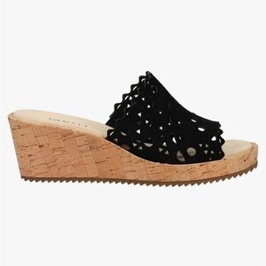 VANELi Womens Cammie Cut Outs Cork Casual Sandals Black Suede